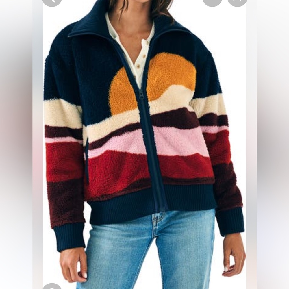 Faherty Fleece Zip-Up Jacket with Sunset Design
